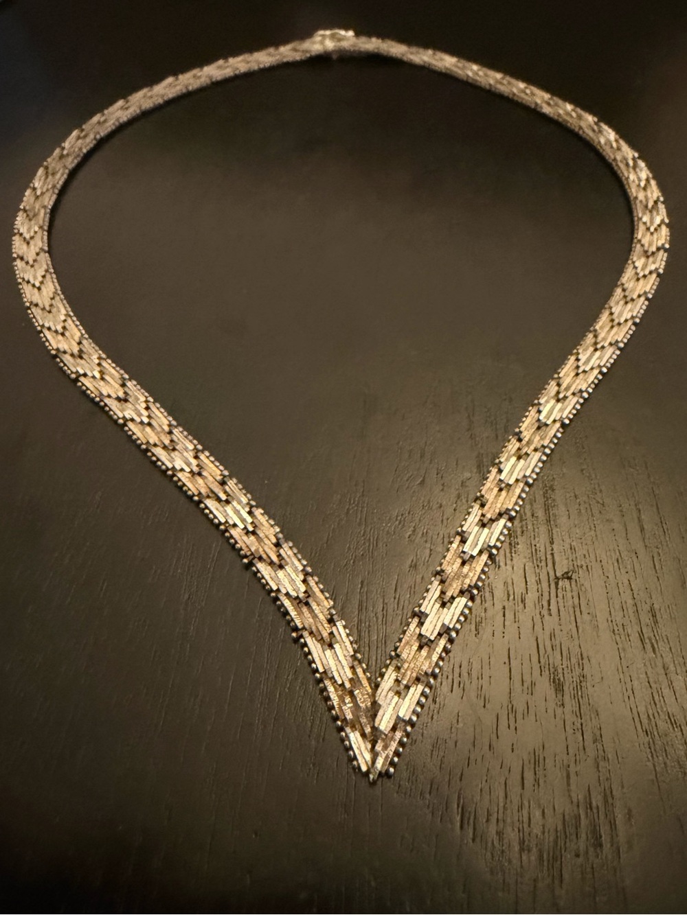 Vintage Italian 925 Sterling Silver Tri-Color Chevron V Collar Necklace 34g